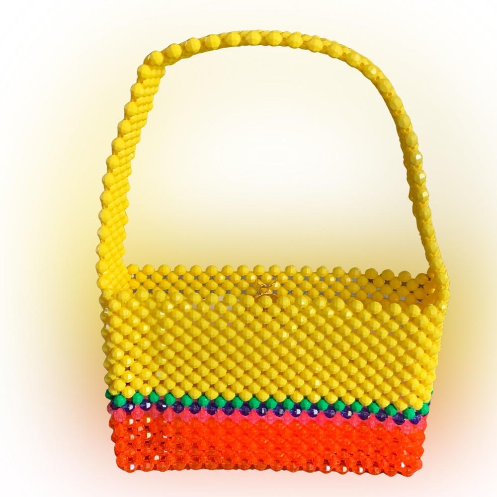NWOT Susan Alexandra Yellow & Multicolor Beaded Women's Handmade Handbag Purse